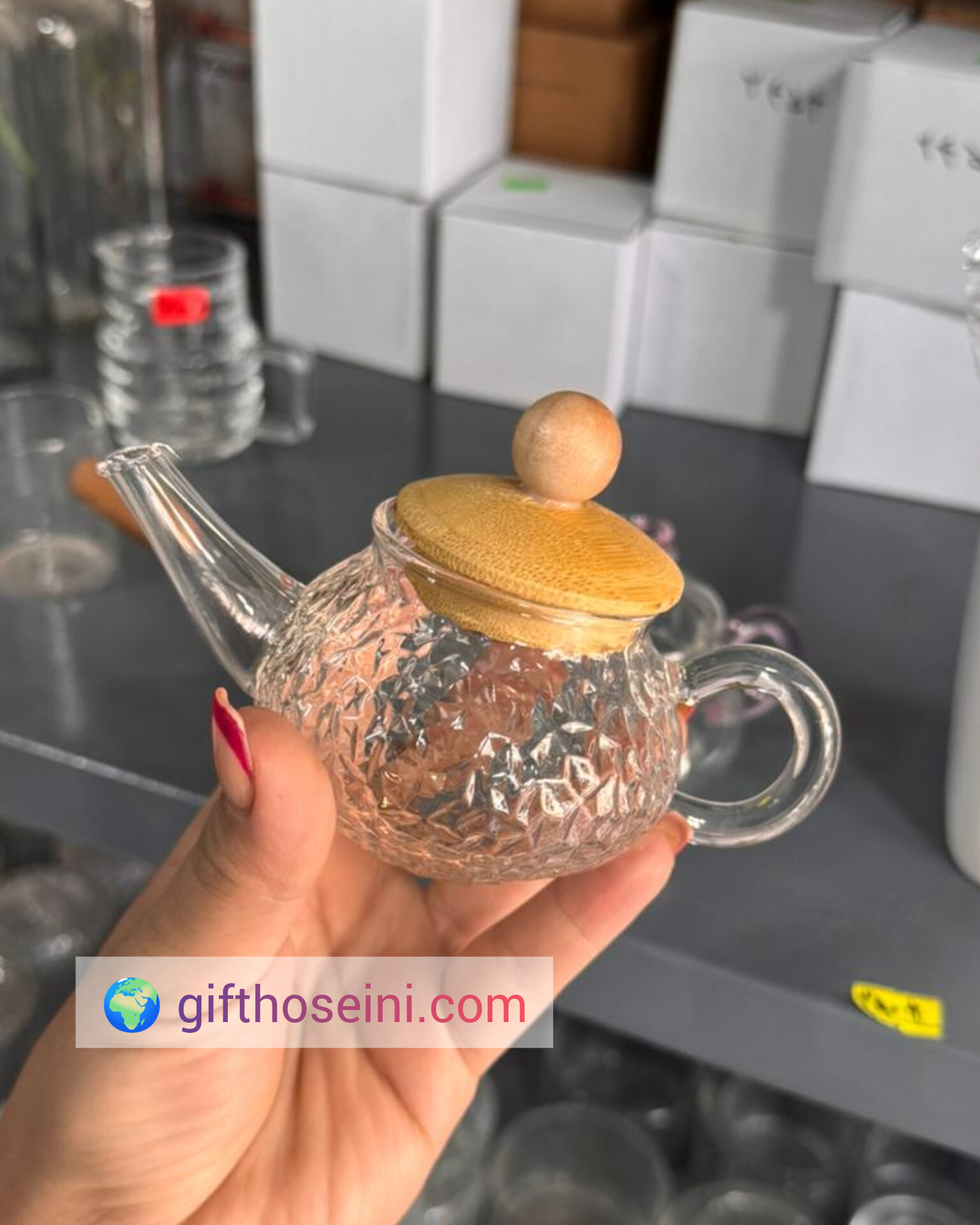 قوری پیرکس زعفران در چوبی