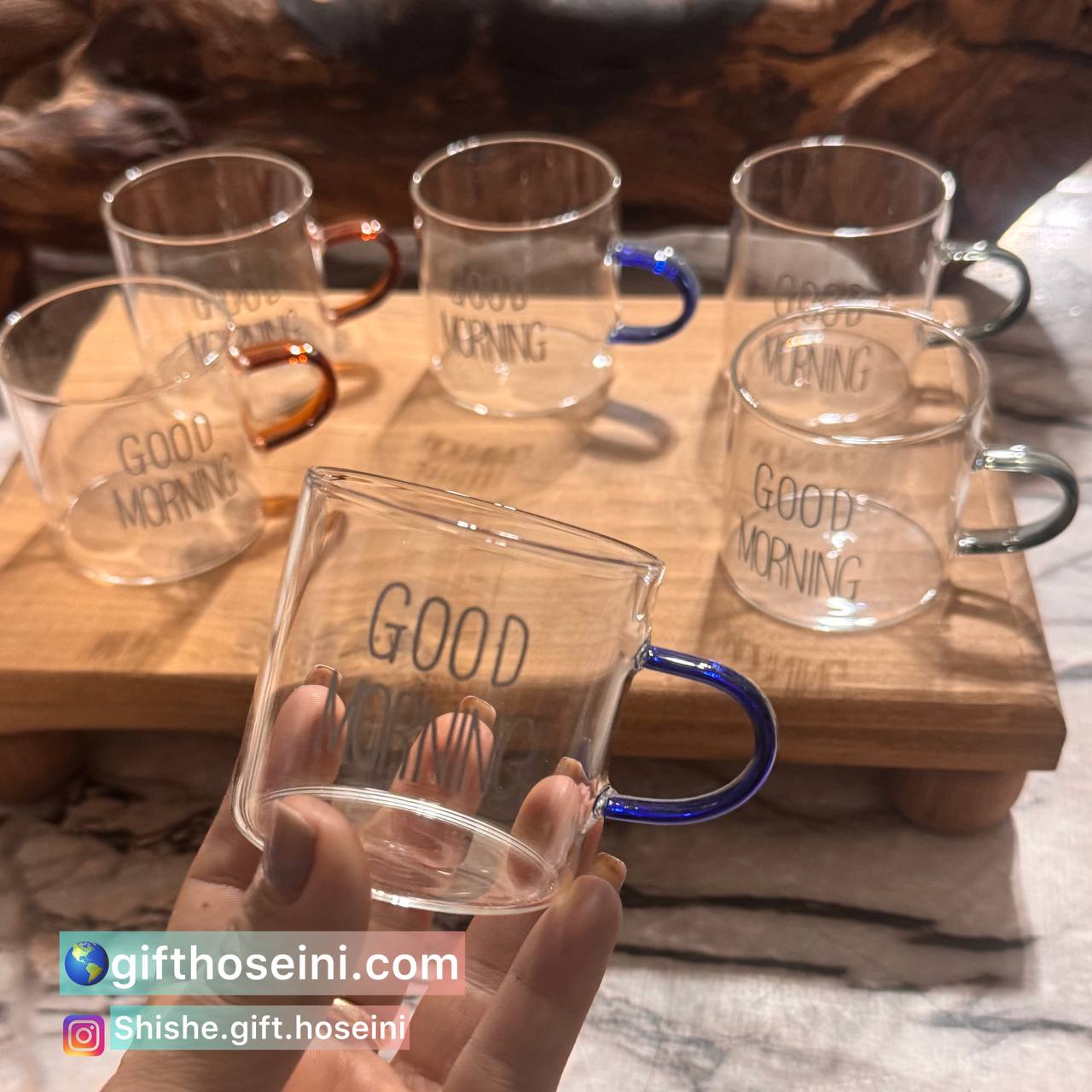 شات قهوه پیرکس دسته رنگی ست ۶ تایی